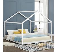 [en.casa] Cama para Niños Cerro en Forma de Casa Cama Montessori con Somier Estilo Infantil Aspecto Hogareño Carga máx. 180 kg Madera Pino 160 x 200 cm - Blanco