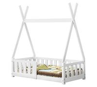 Cama infantil helsingborg con reja de seguridad - estructura tipi - pino 140x70 cm - blanco mate [en.casa]