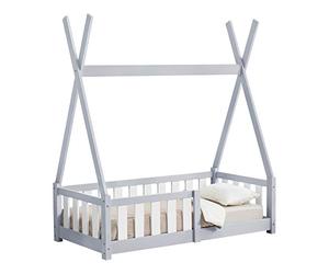 [en.casa] Cama para Niños Helsingborg Pequeños Estructura Tipi Indio Cama Montessori con Somier Cama Infantil con Reja de Seguridad Carga máx. 80 kg Madera Pino 70 x 140 cm - Gris Claro