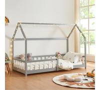 [en.casa] Cama para Niños Hesel Decrativa Cama Infantil Individual con Somier y Barandilla Estructura en Forma de Casa Estilo Montessori Madera de Pino 90 x 200 cm - Gris