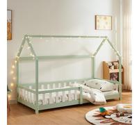 [en.casa] Cama para Niños Hesel Decrativa Cama Infantil Individual con Somier y Barandilla Estructura en Forma de Casa Estilo Montessori Madera de Pino 90 x 200 cm - Verde Menta