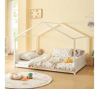 [en.casa] Cama para Niños Niñas Estilo Montessori Cama Infantil con Somier Estructura en Forma de Casa para Descansar Soñar máx. 180 kg Madera de Pino 140 x 200 cm - Blanco