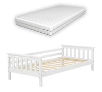 Cama para niños nuuk con colchón somier y protección contra caídas - máx. 50 kg - pino 70 x 140 cm - blanco [en.casa]