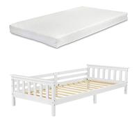[en.casa] Cama para niños Nuuk de Pino 90 x 200cm con Colchón y Somier con área de Almacenamiento Protección contra caídas Textil de Confianza Certificado Oeko-Tex 100 Blanco