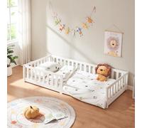 [en.casa] Cama para Niños Tanna Cama Infantil de Estilo Montessori con Somier y Barandilla de Protección Madera Pino 90 x 200 cm - Blanco