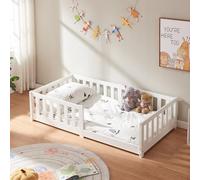 Cama infantil tanna con barandilla 80x160 cm - blanco [en.casa]