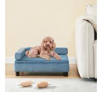 [en.casa] Cama Perro Salkonssad con Almacenamiento Oculto Sofá para Mascota Gato Pequeño/Mediano con Laterales Desmontables MDF Terciopelo 60x45x24cm Azul
