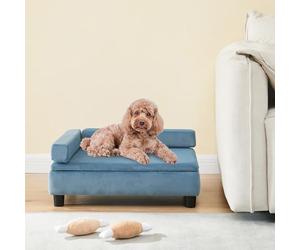 [en.casa] Cama Perro Salkonssad con Almacenamiento Oculto Sofá para Mascota Gato Pequeño/Mediano con Laterales Desmontables MDF Terciopelo 60x45x24cm Azul