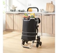[en.casa] Carro de la Compra Neef Plegable Carrito de Compras con 6 Ruedas con Bolsa Térmica y Bolsillo con Malla 41 L Aluminio Poliéster 100 x 45 x 36 cm - Negro