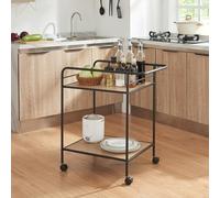 [en.casa] Carro de Servicio con 2 Estantes Carrito de Camarera Rectangular con Barra Anticaída Carrito de Cocina Baño con 4 Ruedas Metal MDF 72 x 62 x 45 cm - Negro y Roble