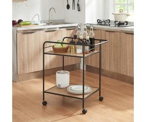 [en.casa] Carro de Servicio con 2 Estantes Carrito de Camarera Rectangular con Barra Anticaída Carrito de Cocina Baño con 4 Ruedas Metal MDF 72 x 62 x 45 cm - Negro y Roble