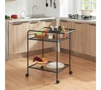 [en.casa] Carro de Servicio con 2 Estantes de Rejilla Carrito de Camarera Rectangular con Barra Anticaída Carrito de Cocina Baño con 4 Ruedas Metal 72 x 62 x 45 cm - Negro