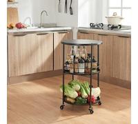[en.casa] Carro de Servicio con 3 Estantes Redondos Carrito de Cocina Baño con 4 Ruedas con Freno Carrito de Camarera con Barra Anticaída Metal 75 x Ø 45 cm - Negro