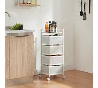 [en.casa] Carro de Servicio con 4 Cestas Rectangulares Verdulero con Paredes Perforadas y 3 Cestas Superiores Giratorias Carrito de Cocina Baño con 4 Ruedas Acero 80x27x27 cm - Blanco