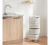 [en.casa] Carro de Servicio con 4 Cestas Redondas Carrito de Cocina Baño con 4 Ruedas Carrito de Verduras con Paredes Perforadas y 3 Cestas Superiores Giratorias Acero 75xØ33cm - Blanco