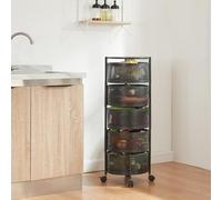 [en.casa] Carro de Servicio con 5 Cestas Redondas Carrito de Cocina Baño con 4 Ruedas Carrito de Verduras con Paredes Perforadas y 4 Cestas Superiores Giratorias Acero 90xØ33cm - Negro