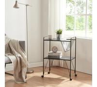 [en.casa] Carro de Servicio de 2 Niveles y con 1 Cesta para Revistas Carrito de Cocina con 4 Ruedas Ideal para el Hogar y Oficina Versátil Resistente Acero 73 x 50 x 33 cm - Negro