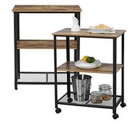 [en.casa] Carro de Servicio Freiburg 76,5 x 60 x 40 cm Carro de Catering para Cocina Carretilla para Servir 3 Estantes Almacenamiento con Ruedas Desmontables Negro y Color de Madera Oscura