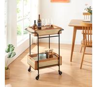 [en.casa] Carro de Servicio Tervola con 2 Cestas Carrito de Cocina Estantería de Baño con 4 Ruedas Multiusos Versátil Resistente Metal/Bambú 81x61x39cm - Negro/Efecto Ratán