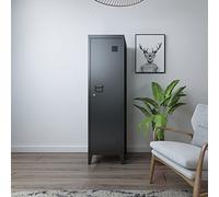 [en.casa] Casillero Metálico Kurikka con 2 Llaves Guardarropa Armario de Taquilla con 3 Compartimientos Cerradura Magnética y Patas 137 x 38 x 38 cm Acero - Negro