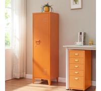 [en.casa] Casillero Metálico Kurikka con 2 Llaves Guardarropa Armario de Taquilla con 3 Compartimientos Cerradura Magnética y Patas 137 x 38 x 38 cm Acero - Naranja