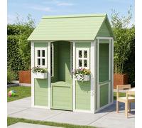 [en.casa] Casita Infantil Kuoldsvin Casa de Niños Exterior con Jardineras Casa de Juegos con Ventanas y Puerta Madera de Abeto 144 x 107 x 90 cm - Verde/Blanco