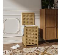 [en.casa] Cesto para Ropa Sucia Jystiand con Bolsa de Tela Extraíble Diseño de Rejilla Ventilación Óptima Colector para Colada 79 L Bambú Poliéster 62 x 45 x 45 cm - Natural y Beige