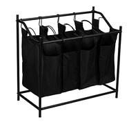 [en.casa] Colectores de la Ropa 4 Bolsas Extraíbles Sucia Clasificador de Lavandería Útil Cesto de Colada Metal/Poliéster 75 x 78 x 40 cm Negro