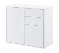 [en.casa] Cómoda Armario 74 x 79 x 36 cm con 2 Cajones y 2 Puertas Organizador de Oficina Sideboard Cajonera Multiusos Mueble Auxiliar Sin Mango Blanco Alto Brillo