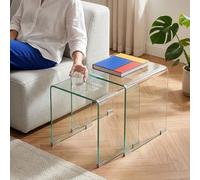 [en.casa] Conjunto de 2 Mesas Auxiliares Kariengem Juego de 2 Mesas Nido para Salón Mesitas de Sofá de 2 Tamaños Ahorro de Espacio Vidrio Templado 10mm 42 x 42 x 42 cm - Transparente