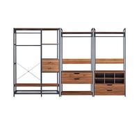 [en.casa] Conjunto de 3 Percheros Burro Larem Combinación de Armarios Abiertos con 6 Cajones y 6 Compartimentos Abiertos para Dormitorio Vestidor Recibidor Oficina - Efecto Nogal