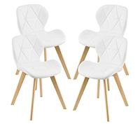 [en.casa] Conjunto de 4 Sillas de Comedor Älmhult Set de 4 Sillas de Cocina Elegantes y Acolchadas con Respaldo Madera Cuero sintético 78 x 47 x 52 cm - Blanco