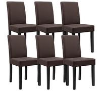 [en.casa] Conjunto de 6 Sillas de Comedor Hamburg Set de 6 Sillas de Cocina Elegantes y Acolchadas con Respaldo Alto Madera Cuero sintético 89 x 43 x 54 cm - Marrón
