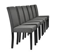 [en.casa] Conjunto de 6 Sillas de Comedor Hamburg Set de 6 Sillas de Cocina Elegantes y Acolchadas con Respaldo Alto Madera Tela 89 x 43 x 54 cm - Gris Oscuro