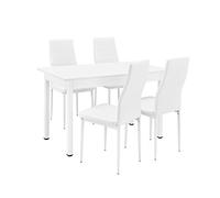 [en.casa] Conjunto de Comedor Mesa Blanca (120x60cm) con 4 Sillas Blancas Tapizadas Mesa de Cocina con Set de Sillas Set Ahorro