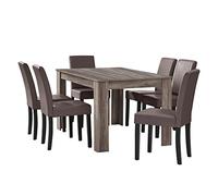 [en.casa] Conjunto de Mesa Comedor Forssa 140 x 90 x 77 cm + Set de 6 Sillas de Polipiel 90 x 42 x 48 cm Juego de Meubles de Comedor MDF - Roble Antiguo + Marrón