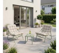 [en.casa] Conjunto de Muebles de Jardín Exterior Trölleping Set de 3 Piezas Mesas de Centro Cuadrada con 2 Sillas Cojines Acolchados Muebles de Terraza Acero Textil - Verde Claro/Beige