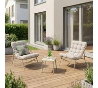 [en.casa] Conjunto de Muebles de Jardín Exterior Trölleping Set de 3 Piezas Mesas de Centro Cuadrada con 2 Sillas Cojines Acolchados Muebles de Terraza Acero Textil - Beige