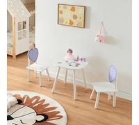 [en.casa] Conjunto Infantil de Mesa y 2 Sillas Siljan con Respaldo en Forma de Corazón Juego Elegante de 3 Piezas para Niños y Niñas Madera de Pino - Blanco/Lila