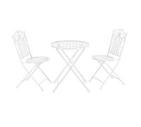 [en.casa] Conjunto Mesa y Sillas Jardín Biella Juego de Bistró 3 Piezas Vintage Mesa Redonda con 2 Sillas Plegables para Terraza Balcón Patio 71 x 60 cm Acero - Blanco