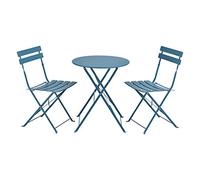 [en.casa] Conjunto Mesa y Sillas Jardín Caprile Juego de Bistró 3 Piezas Mesa de Centro con 2 Sillas Plegables para Terraza Balcón Patio 71 x 60 cm Acero - Turquesa