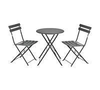 [en.casa] Conjunto Mesa y Sillas Jardín Caprile Juego de Bistró 3 Piezas Mesa de Centro con 2 Sillas Plegables para Terraza Balcón Patio 71 x 60 cm Acero - Gris Oscuro