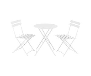 [en.casa] Conjunto Mesa y Sillas Jardín Caprile Juego de Bistró 3 Piezas Mesa de Centro con 2 Sillas Plegables para Terraza Balcón Patio 71 x 60 cm Acero - Blanco