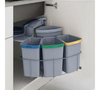 [en.casa] Cubo de Basura Cocina Kollby Empotrable Grande Capacidad 3x6 L + 1x12 L Papelera con Compartimentos Bajo Fregadero Sistema de Separación Residuos Cómodo Plástico Acero - Gris