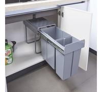 [en.casa] Cubo de Basura Empotrable Froland Grande Capacidad 1 x 10 L + 1 x 20 L Papelera con 2 Compartimentos Bajo Fregadero Plástico Acero 48 x 26 x 42 cm - Gris