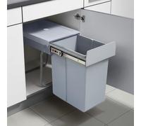 [en.casa] Cubo de Basura Empotrable Froland Grande Capacidad 1 x 20 L Papelera Bajo Fregadero Manejo Cómodo Plástico Acero 34 x 26 x 42 cm - Gris