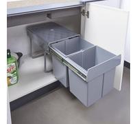 [en.casa] Cubo de Basura Empotrable Froland Grande Capacidad 2 x 15 L Papelera con 2 Compartimentos Bajo Fregadero Plástico Acero 48 x 34 x 35 cm - Gris