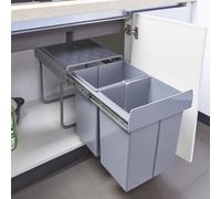 [en.casa] Cubo de Basura Empotrable Froland Grande Capacidad 2 x 20 L Papelera con 2 Compartimentos Bajo Fregadero Plástico Acero 48 x 34 x 42 cm - Gris