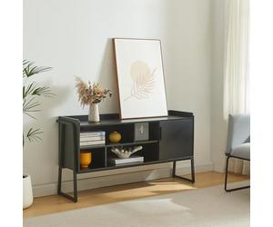 [en.casa] Decorativo Mueble de TV Storfjord Tablero Rectangular Mesa de Tele con 4 Compartimientos Abiertos y 1 Cerrado Aparador con 1 Puerta Aglomerado/Metal 120x34x63cm - Negro