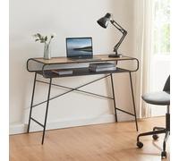 [en.casa] Escritorio con Estante Práctica Mesa de Ordenador Rectangular (99x46 cm) para Hogar Oficina Estable Metal MDF 76x106x46 cm - Negroy Efecto Roble